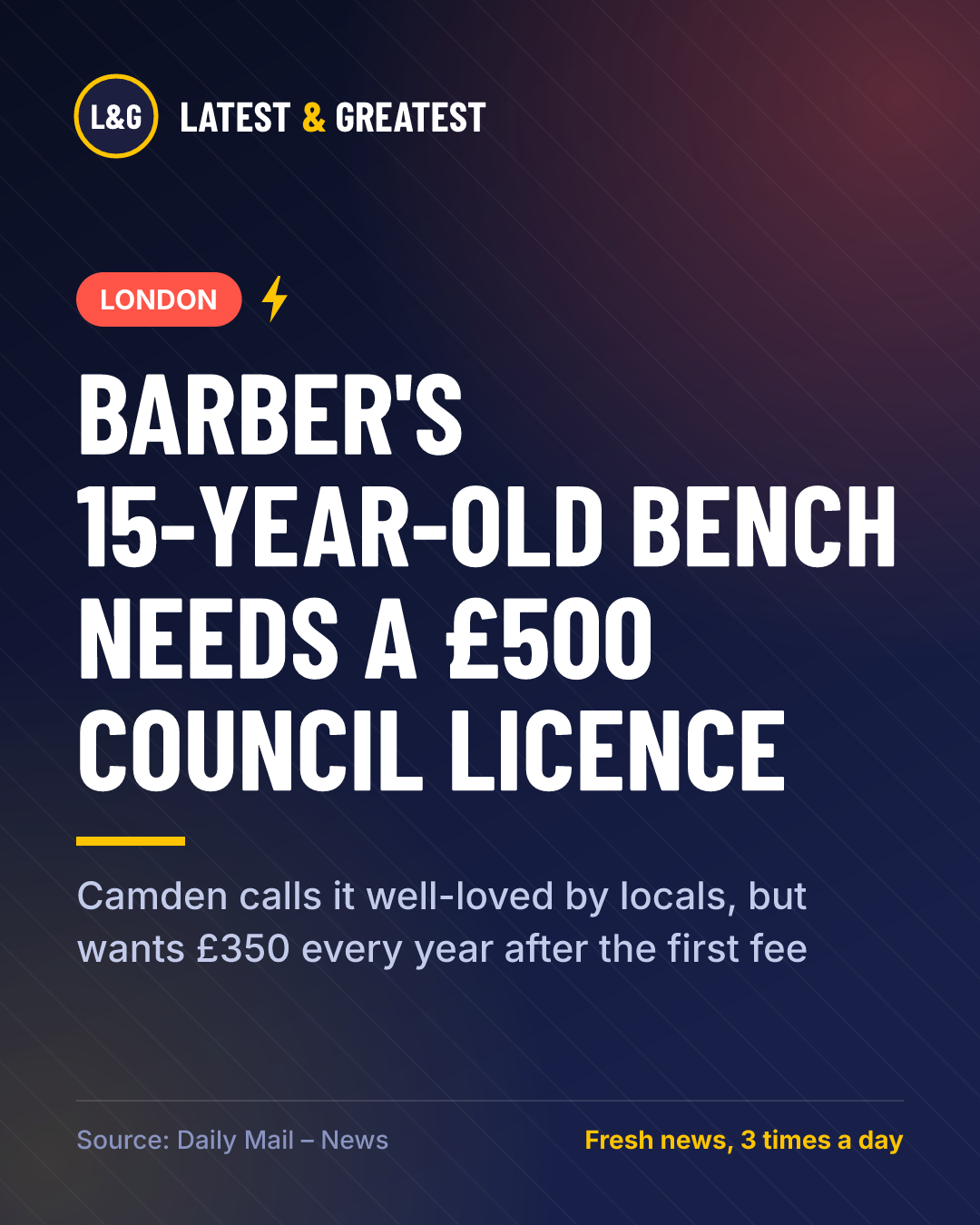 LONDON: Barber's 15-year-old bench needs a £500 council licence. Camden calls it well-loved by locals, but wants £350 every year after the first fee