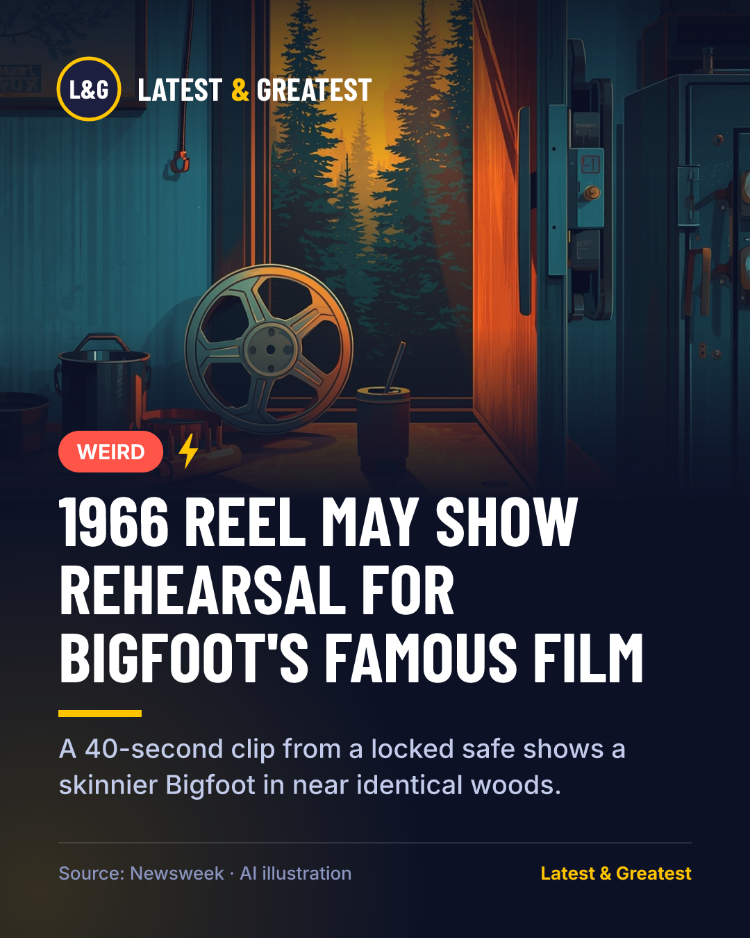 WEIRD: 1966 reel may show rehearsal for Bigfoot's famous film. A 40-second clip from a locked safe shows a skinnier Bigfoot in near identical woods.